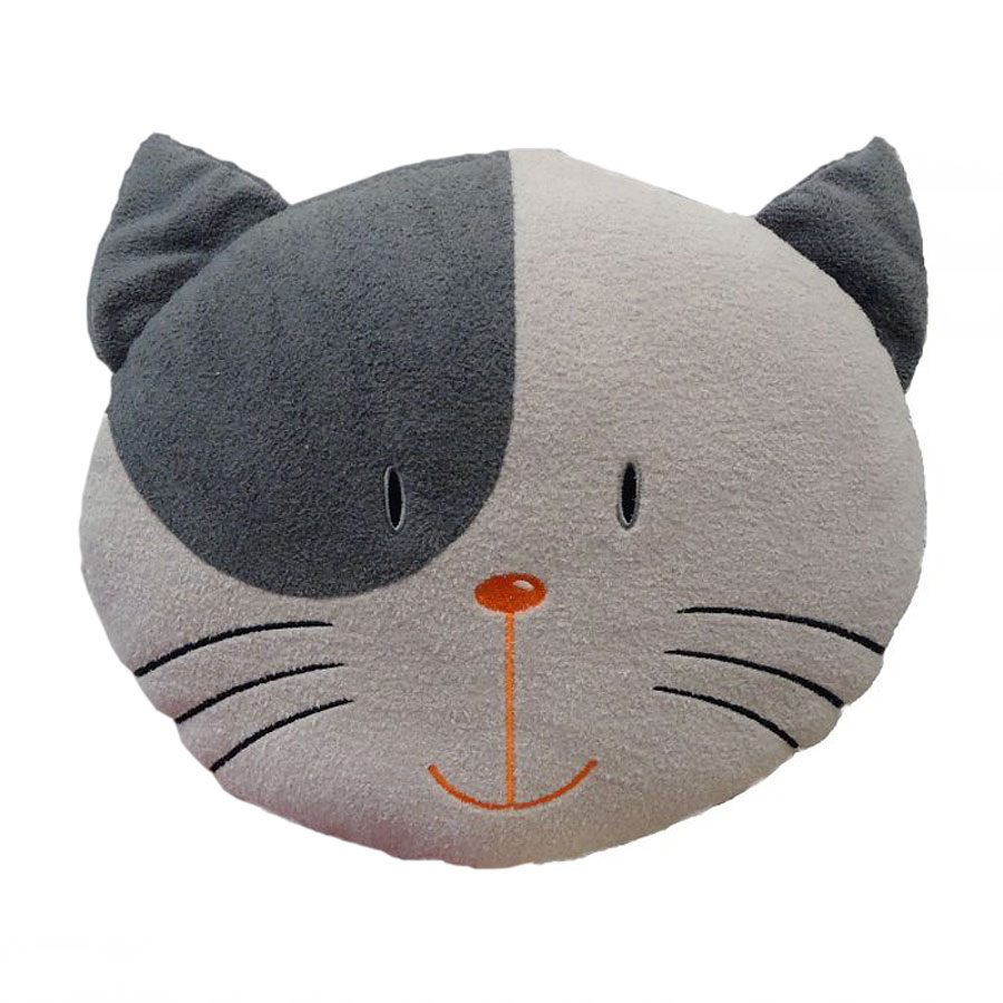 Grey and Black Cat Head Cushion 35cm