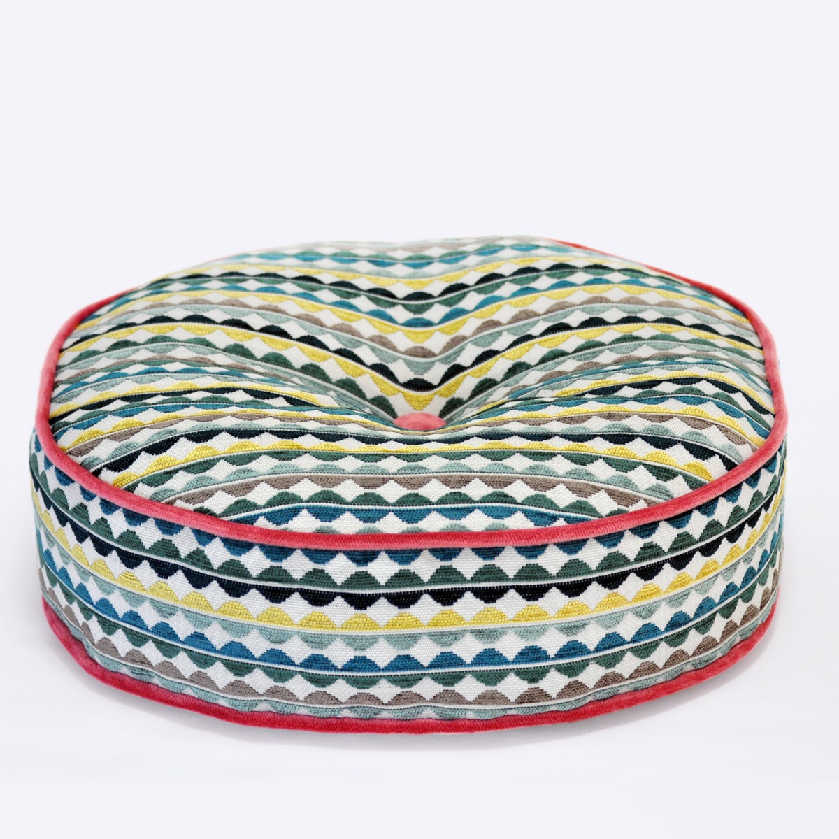 Olley Acacia Round Cushion with Scandinavian Pink Piping - 45cm