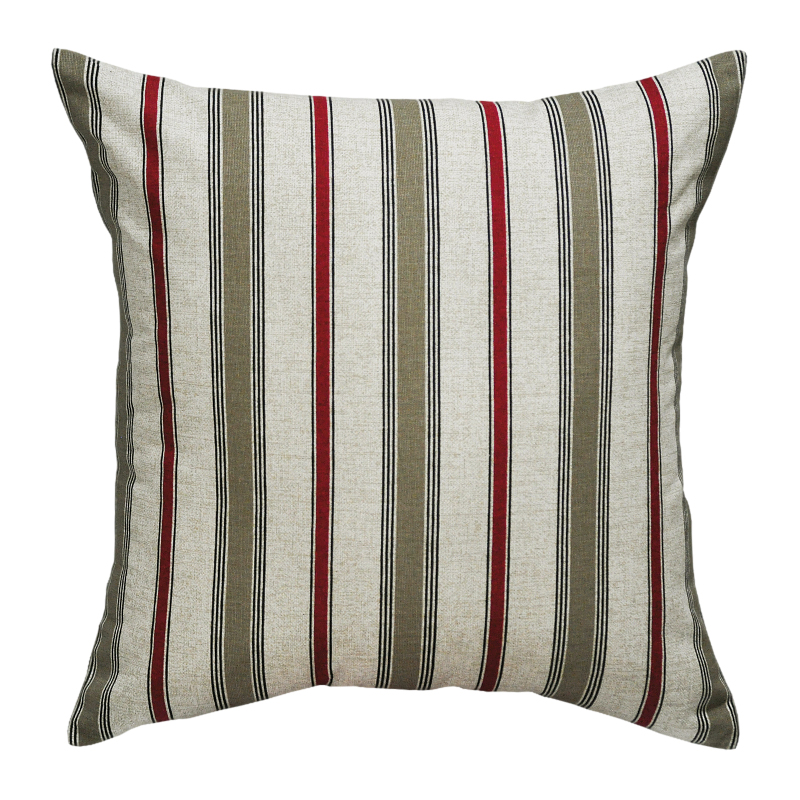 Terrace Stripe Khaki Red Cushion - 45x45cm