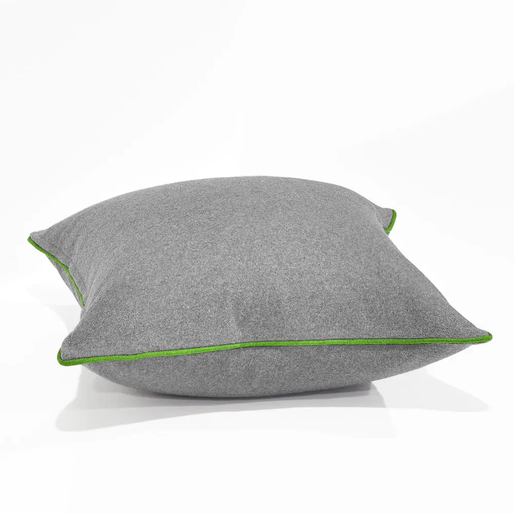 Augustus Wolf, Wool Grey Cushion Cover with Lime Piping 
