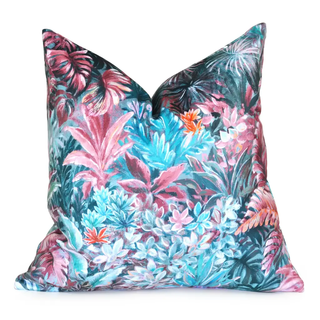 Tampa Teal, Tropical Sunset Palm Cushion Cover