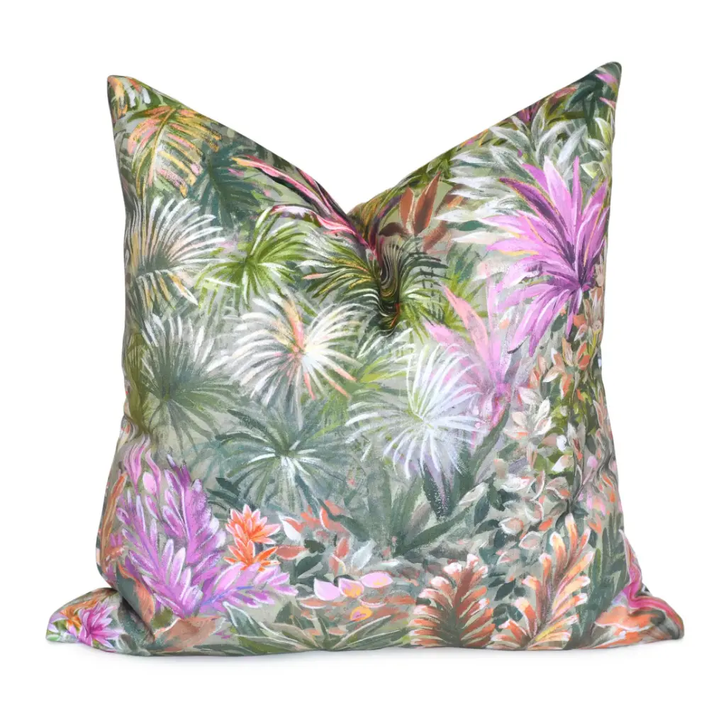 Tampa Hibiscus, Tropical Sunset Palm Cushion Cover