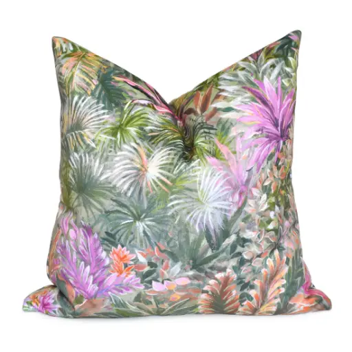 Tampa Hibiscus, Tropical Sunset Palm Cushion Cover